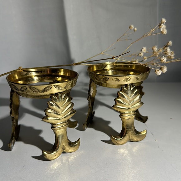 Vintage Brass Gazing Ball Stands, Set of 2 Made in India - Picture 3 of 10